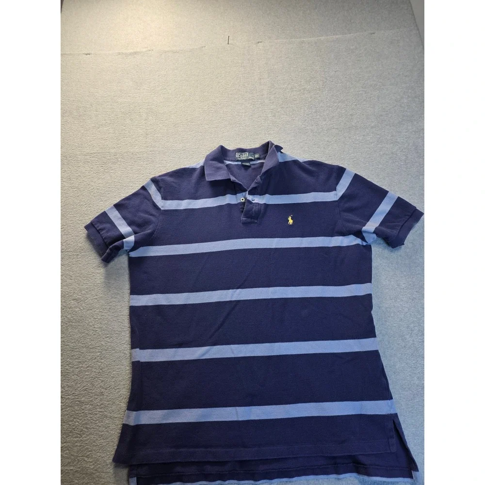 Polo Ralph Lauren Mens XL Blue Striped Short Sleeve Cotton Pique Polo Shirt